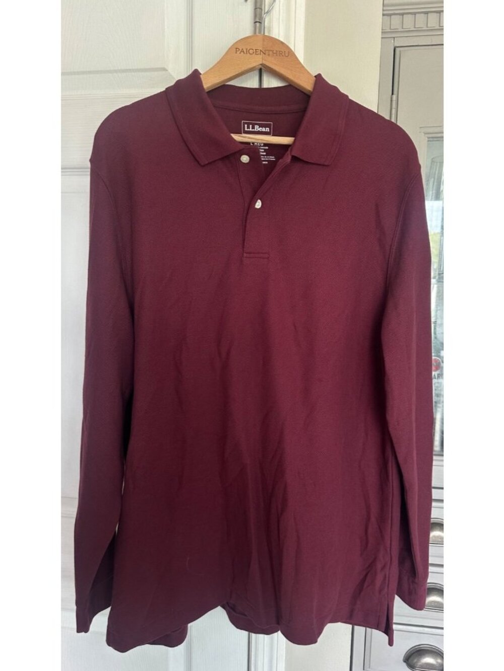 LL Bean Men's L Reg Maroon Premium Double L Polo Long Sleeve NEW